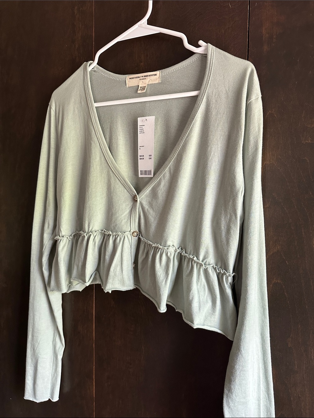 Project Social T Light Sage Cropped Ruffle-Hem Cardigan - Picture 5 of 6